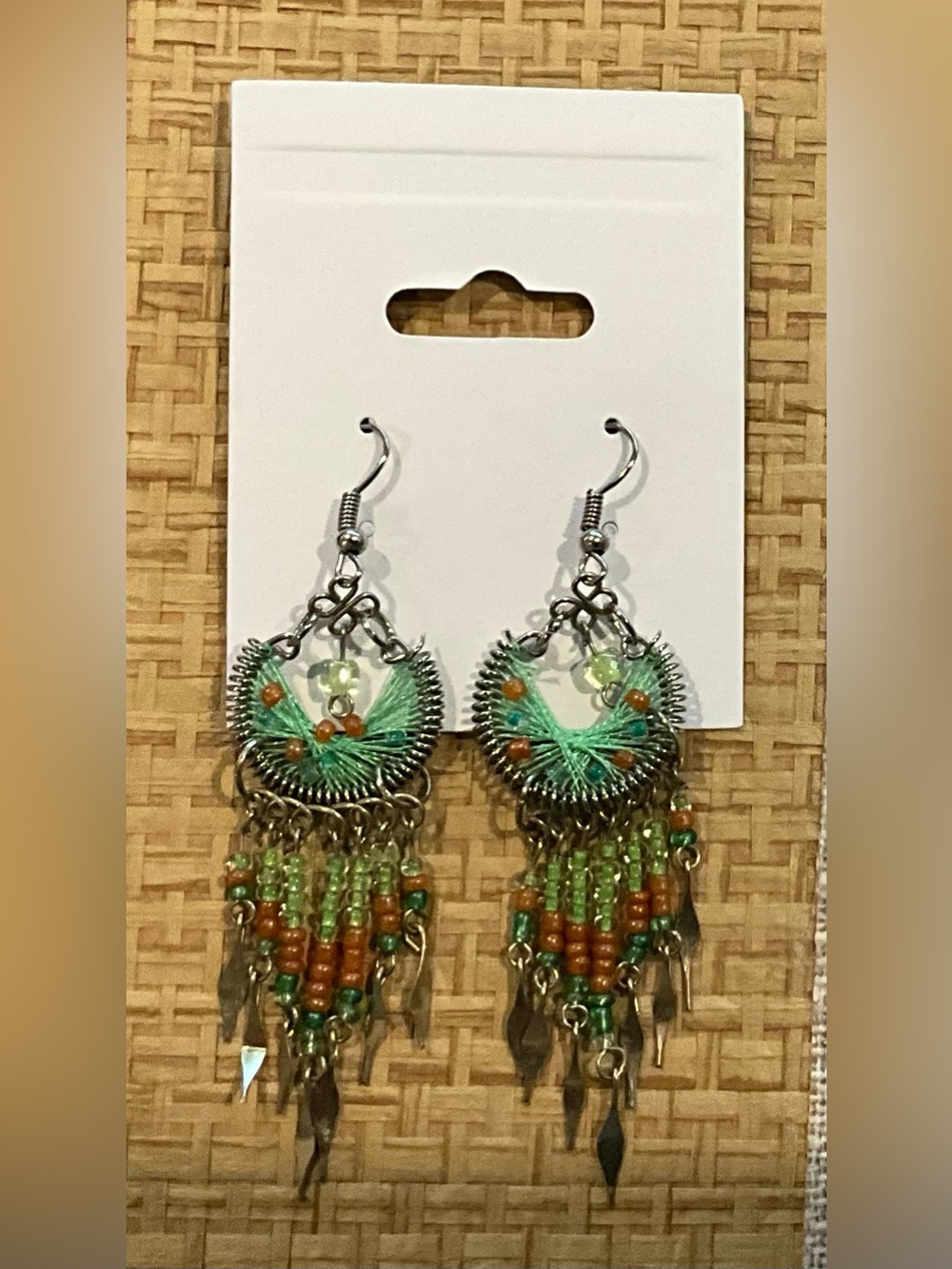 Green Beaded Boho Fringe Earrings - Women Jewelry